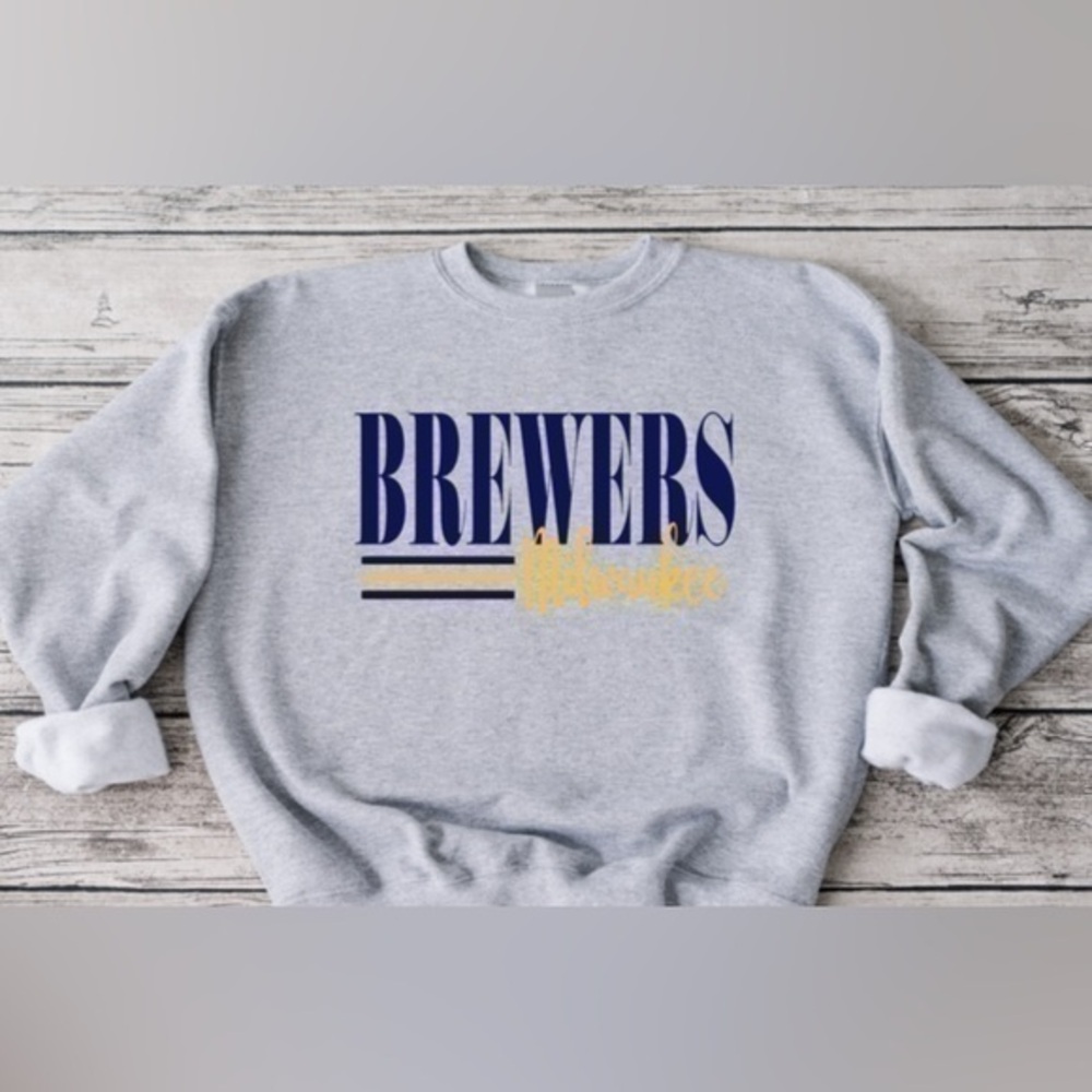 Brewers Striped Crewneck- Gray